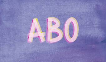 Grafik mit dem Wort ‚ABO‘ in großen, leicht überlappenden rosa-gelben Buchstaben auf violettem strukturiertem Hintergrund.