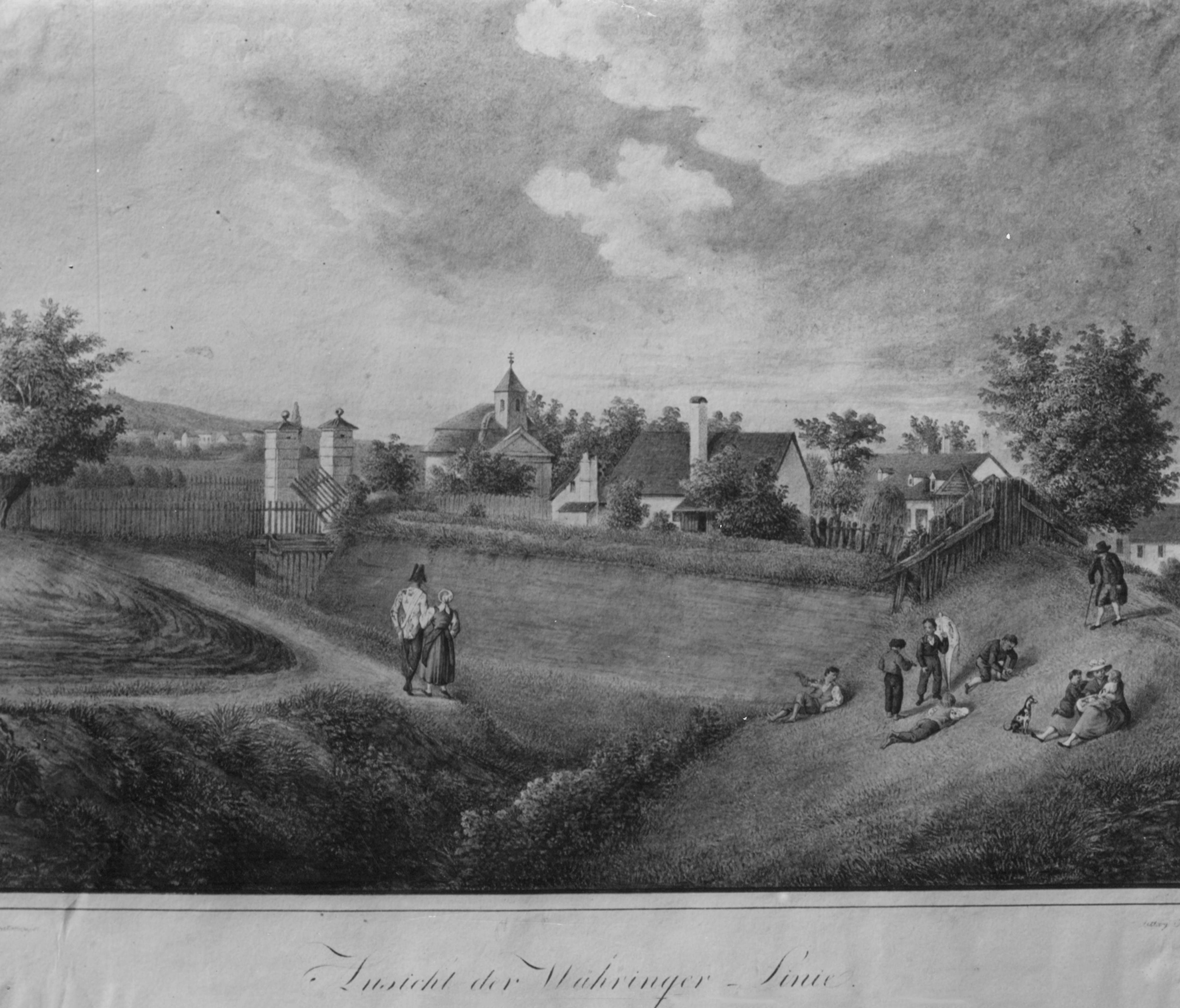 Ansicht der Währinger-Linie um 1820, Lithographie von I.B. Clarol